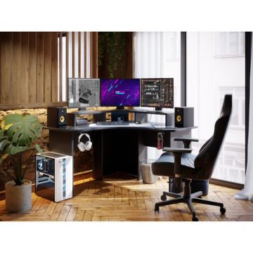 Birou Gaming Trezorio, LED-uri RGB, Suport Casti Si Suport Bauturi, 130 Cm