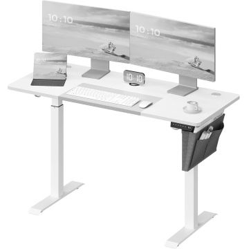 Birou reglabil pe inaltime, Songmics, 140x60x72-120 cm, PAL/otel, alb/bej