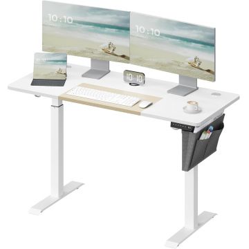 Birou reglabil pe inaltime, Songmics, 140x60x72-120 cm, PAL/otel, alb/bej