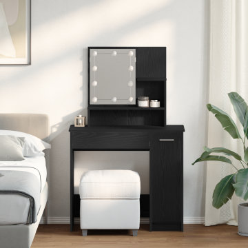 Gossi masuta de toaleta cu led-uri, stejar negru, 86.5x35x136 cm