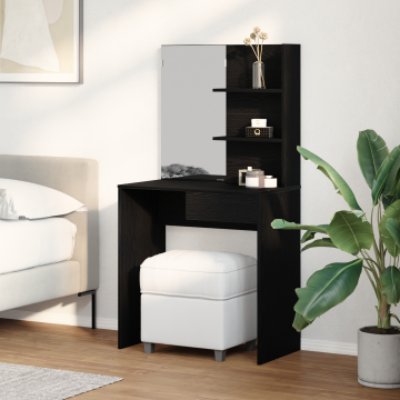 Gossi masuta de toaleta cu oglinda, stejar negru, 74.5x40x141 cm
