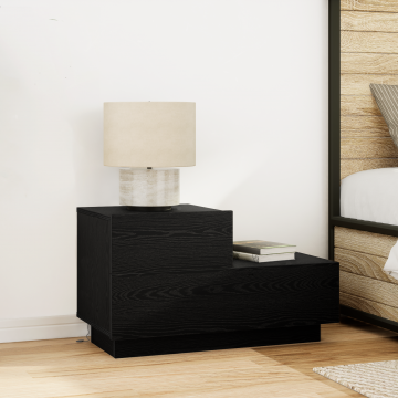 Gossi noptiera cu led-uri, stejar negru, 100x36x49 cm
