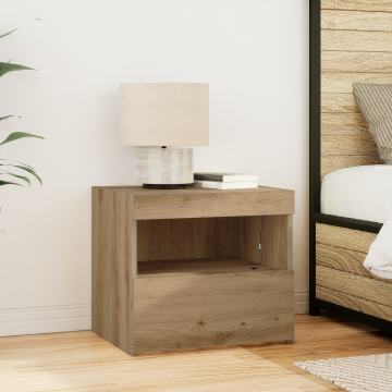 Gossi noptiera cu lumini led, stejar artizanal, 50x40x45 cm