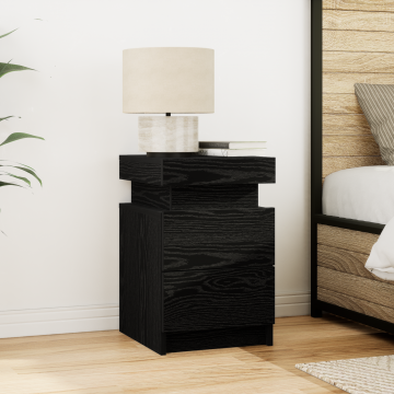 Gossi noptiera cu lumini led, stejar negru, 35x39x55 cm