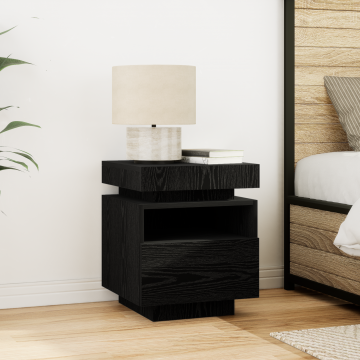 Gossi noptiera cu lumini led, stejar negru, 40x39x48,5 cm