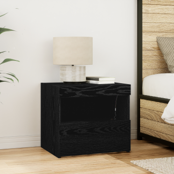Gossi noptiera cu lumini led, stejar negru, 50x40x45 cm