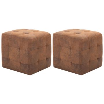 Gossi noptiere, 2 buc., maro, 30x30x30, piele intoarsa ecologica