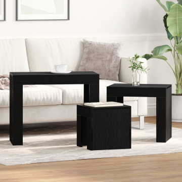 Gossi set 3 masute de cafea stivuibile, stejar negru, lemn prelucrat