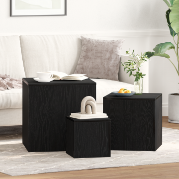 Gossi set de 3 mese laterale stivuibile, stejar negru, lemn prelucrat
