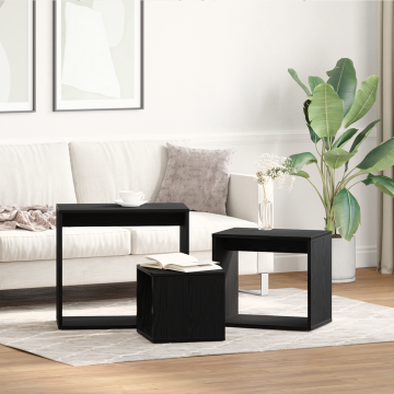 Gossi set de 3 mese stivuibile, stejar negru, lemn prelucrat