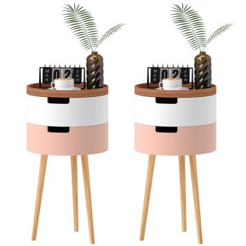HOMCOM Set de 2 Mese Totunde de Cafea cu 3 Niveluri, 2 Spații de Depozitare și Tavă Detașabilă, Φ35x65,5 cm, Multicolor | Aosom Romania