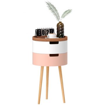 HOMCOM Set de 2 Mese Totunde de Cafea cu 3 Niveluri, 2 Spații de Depozitare și Tavă Detașabilă, Φ35x65,5 cm, Multicolor | Aosom Romania