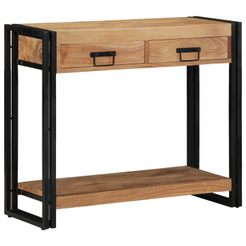 Masa consola Gossi neagra 90x33x75 cm din lemn masiv de acacia si metal