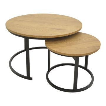 Masa de cafea Revelon, Pako World, MDF, 2 piese, Nuc, 80x80x45 cm