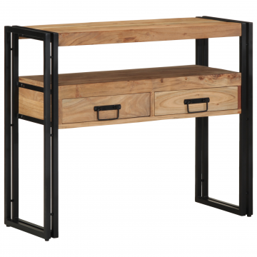 Masa de console Gossi neagra 90x33x75 cm din lemn masiv de acacia si metal