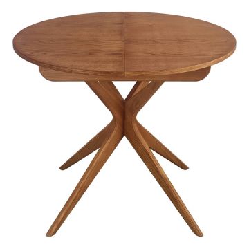 Masă de dining rotundă extensibilă cu aspect de lemn de stejar cu blat suplimentar ø 90 cm Jubi – Ragaba