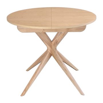 Masă de dining rotundă extensibilă din lemn de frasin cu blat suplimentar ø 90 cm Jubi – Ragaba
