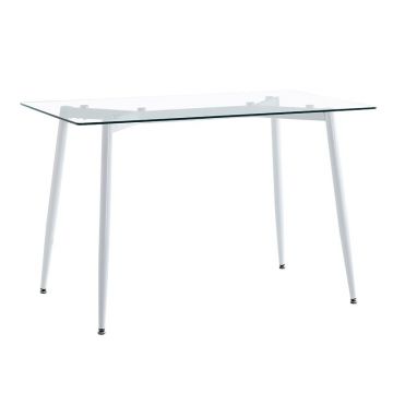 Masa dining Quana, Pako World, Sticla, Picioare albe, 120x70x75 cm