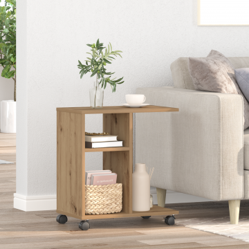 Masa laterala Gossi cu roti stejar artisan 50x30x55 cm, lemn prelucrat