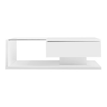 Măsuță de Cafea Modernă cu Raft din Sticlă și Efecte LED, 105x55x32,5 cm, Alb