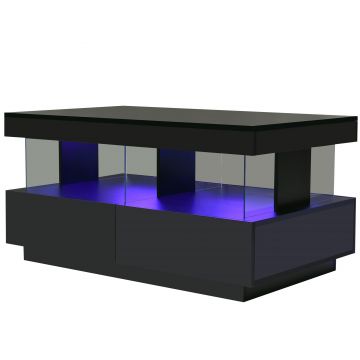 Măsuță de Cafea Modernă cu Sertare și Iluminare LED, Suprafață Rezistentă la Zgârieturi, 100x60x49,5 cm, Negru