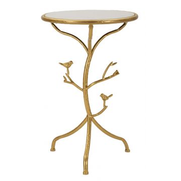 Masuta de cafea Birds Marble, Mauro Ferretti, 38x60 cm, fier/marmura, auriu/alb