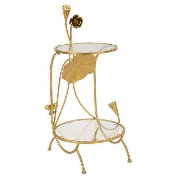 Masuta de cafea Flowers, Mauro Ferretti, 40x78 cm, fier/sticla, auriu