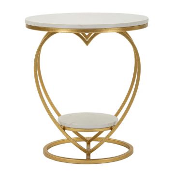 Masuta de cafea Heart, Mauro Ferretti, 40x45.5 cm, fier/marmura, auriu/alb
