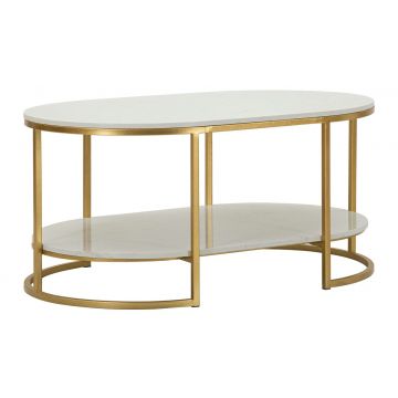 Masuta de cafea Izmir, Mauro Ferretti, 90x60x45 cm, fier/marmura, auriu/alb