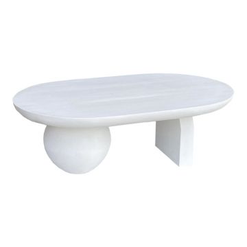 Masuta de cafea Kane Inart din lemn masiv de salcam de culoare alba 110x72x38cm