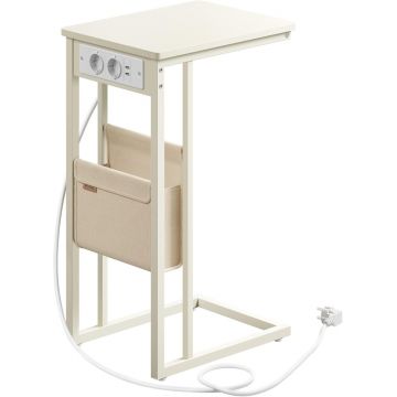 Masuta laterala cu priza, Vasagle, Crem, LET356W02, 30 x 40 x 62 cm