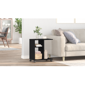 Masuta laterala Gossi cu roti negru stejar 50x30x55 cm din lemn prelucrat