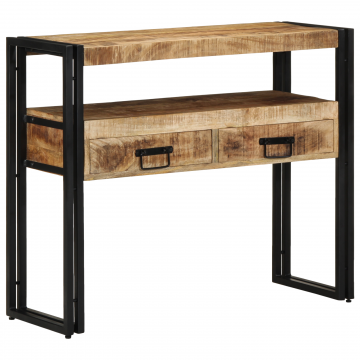Mese de colt Gossi negre 90x33x75 cm din lemn masiv de mango si metal