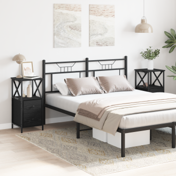 Noptiera Gossi, set de 2, negru, stejar, 34x35,5x70 cm, din lemn tratat