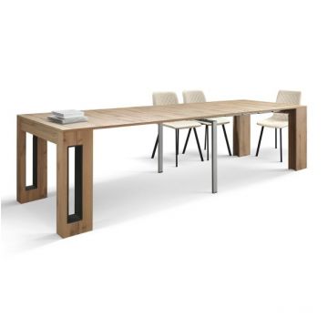 PAZZO DESIGN Masă consolă extensibilă cu suport extensibil Elvire, stejar rustic, fabricată în Italia, de la 45 la 300 cm | Aosom Romania