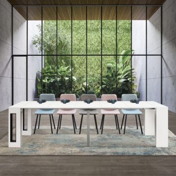 PAZZO DESIGN Masă consolă extensibilă cu suport extensibil Paola, frasin alb, fabricată în Italia, de la 45 la 300 cm | Aosom Romania