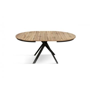 PAZZO DESIGN Masă extensibilă Gabri, picioare încrucișate Shangay rotundă, fabricată în Italia, bază neagră, stejar rustic | Aosom Romania