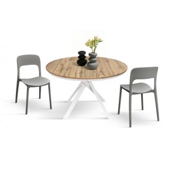 PAZZO DESIGN Masă extensibilă Gabri, picioare rotunde Shangay încrucișate, fabricată în Italia, bază albă, stejar rustic | Aosom Romania
