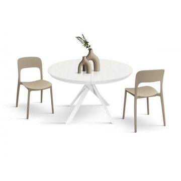 PAZZO DESIGN Masă extensibilă Karem, picioare încrucișate Shangay rotundă, fabricată în Italia, bază albă, alb frasin | Aosom Romania