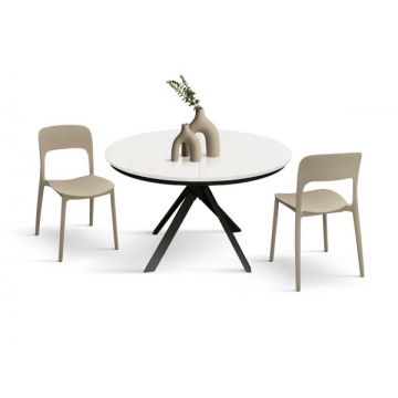 PAZZO DESIGN Masă extensibilă Karem, picioare încrucișate Shangay rotundă, fabricată în Italia, bază neagră, alb frasin | Aosom Romania