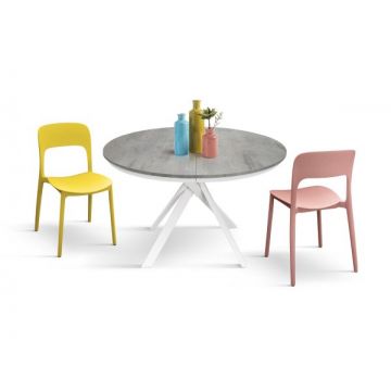 PAZZO DESIGN Masă extensibilă Lino, picioare încrucișate Shangay rotundă, fabricată în Italia, bază albă, gri pal | Aosom Romania