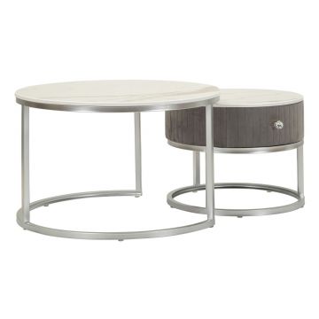 Set 2 masute de cafea Greys, Mauro Ferretti, 70x45 cm, 50x40 cm, lemn de pin/MDF/metal, gri/argintiu