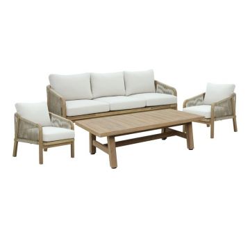 Set Canapele de gradina si masa, Model Malibu, culoare bej, lemn masiv de salcam, cm