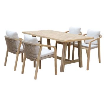 Set de gradina masa si scaune 5 bucati Malibu, lemn de salcam natural, material textil bej Set de gradina masa si scaune 5 bucati Malibu, lemn de salcam natural, material textil bej