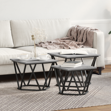Set de mese laterale Gossi 3 buc gri sonoma din lemn prelucrat