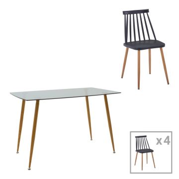 Set dining Chloe-Aurora I, Pako World, 5 piese, Antracit-Negru-Natural, 120x70x75 cm