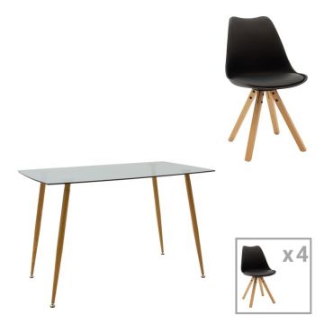 Set dining Chloe-Caron, Pako World, 5 piese, Gri inchis-Negru, 120x70x75 cm