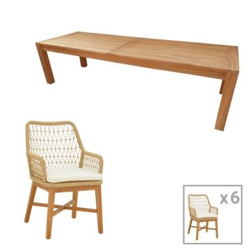 Set dining Elaiza-Pablo, Pako World, 7 piese, Natural-Bej, 240x100x76 cm