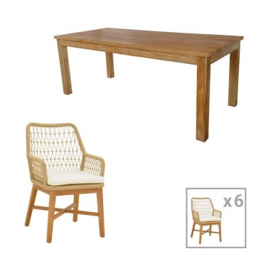 Set dining Elaiza-Wooly, Pako World, 7 piese, Bej-Natural, 220x90x75 cm