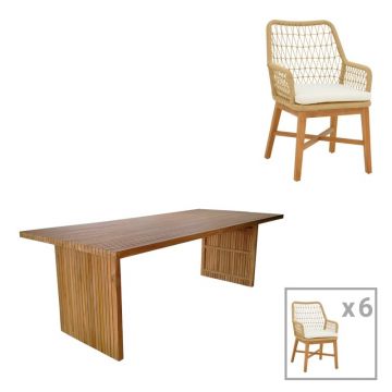Set dining Elaiza-Zibra, Pako World, 7 piese, Bej-Natural, 220x100x75 cm